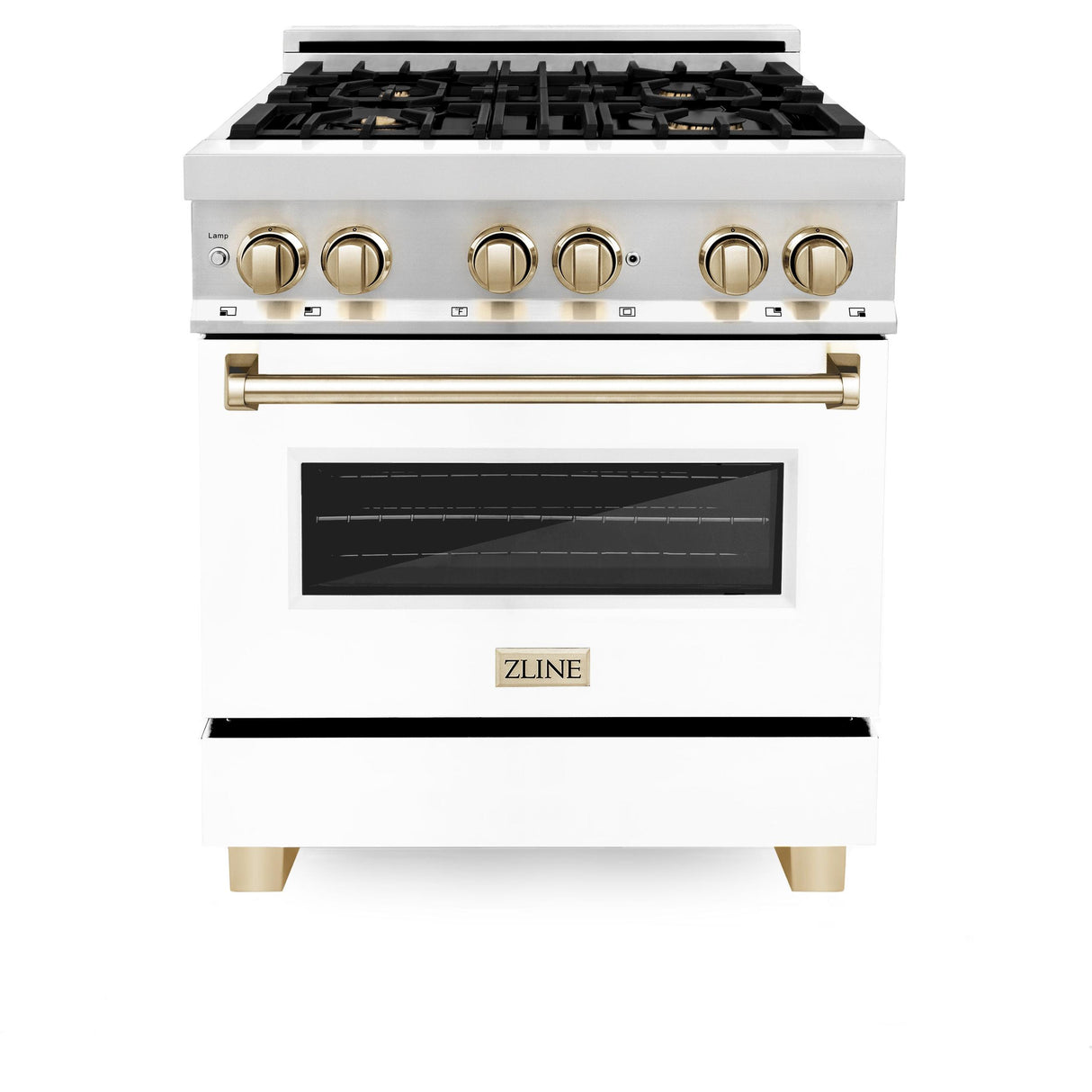 ZLINE Autograph Edition 30 in. 4.0 cu. ft. Dual Fuel Range with Gas Stove and Electric Oven in Stainless Steel with White Matte Door and Accents (RAZ-WM-30) [Color: Gold] - (RAZWM30G)