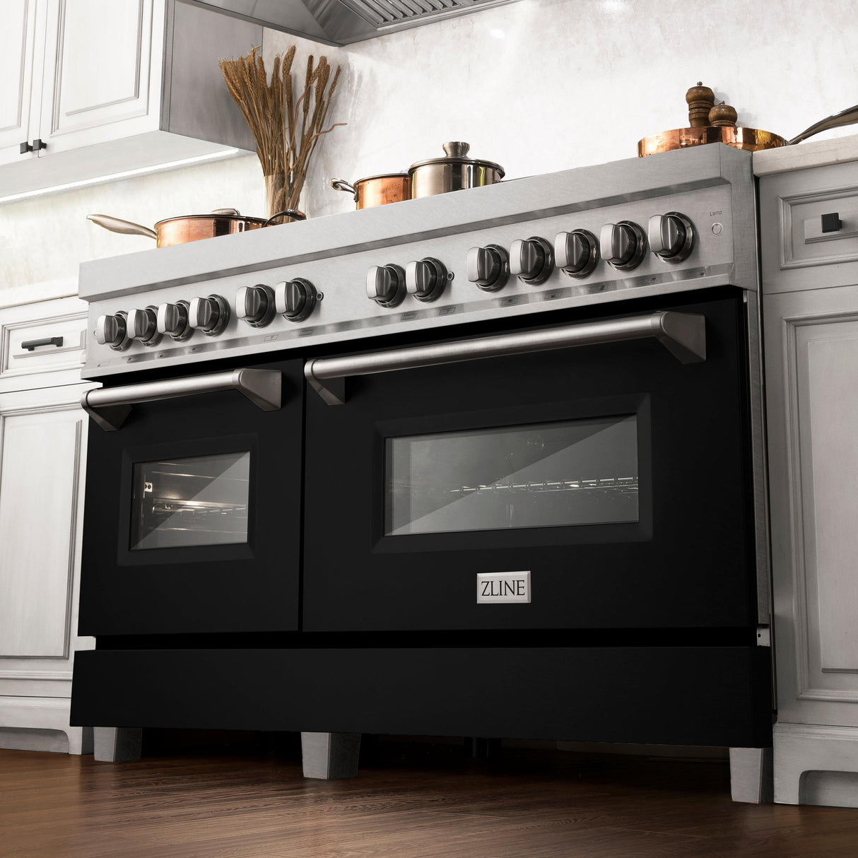 ZLINE 60 in. 7.4 cu. ft. Dual Fuel Range with Gas Stove and Electric Oven in DuraSnow Stainless Steel and Colored Door Options (RAS-60) [Color: DuraSnow Stainless Steel with Black Matte Door] - (RASBLM60)