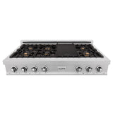 ZLINE 48" Porcelain Gas Stovetop in Fingerprint Resistant Stainless Steel with 7 Gas Brass Burners and Griddle (RTS-BR-48) - (RTSBR48)