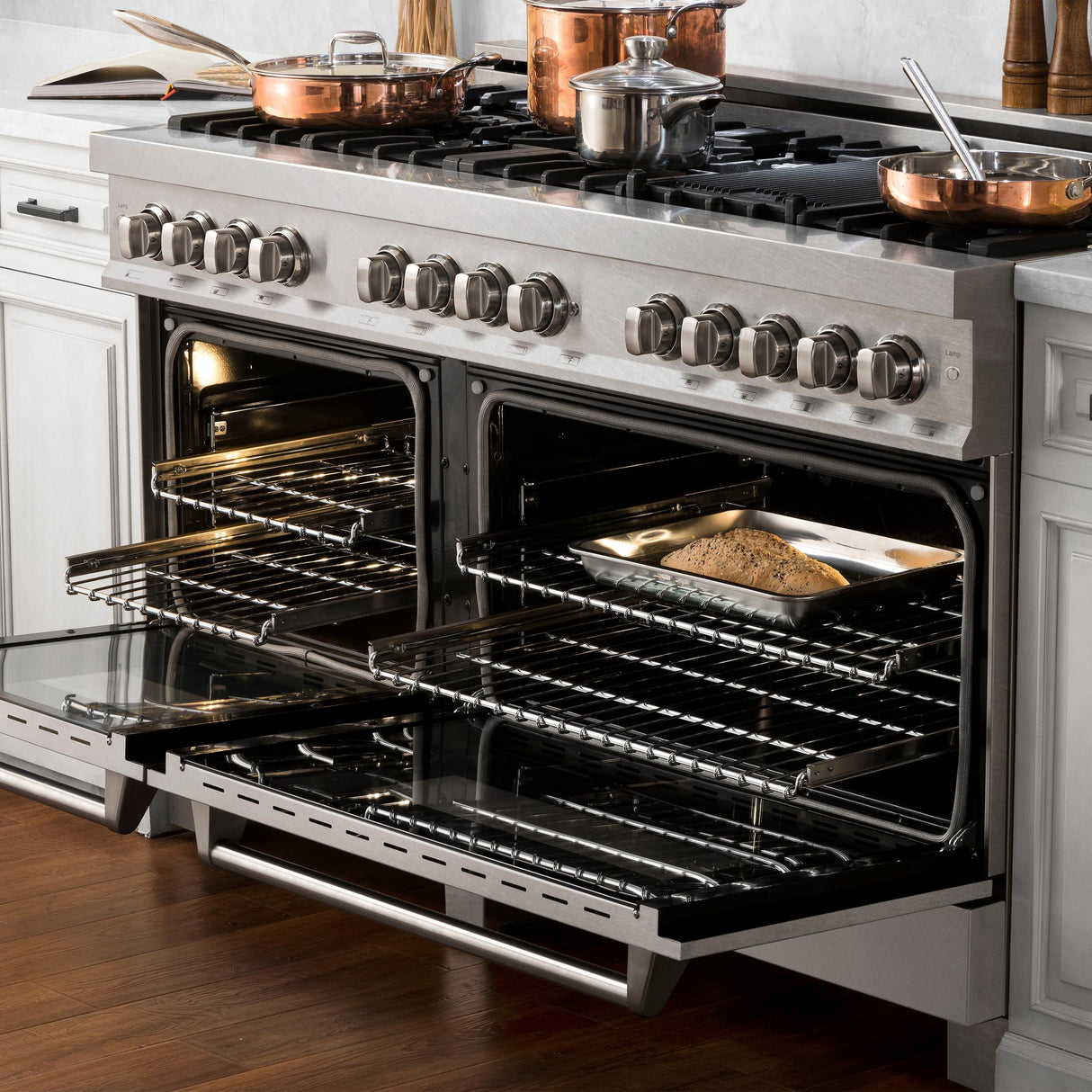 ZLINE 60 in. 7.4 cu. ft. Dual Fuel Range with Gas Stove and Electric Oven in DuraSnow Stainless Steel and Colored Door Options (RAS-60) [Color: DuraSnow Stainless Steel with Brass Burners] - (RASSNBR60)