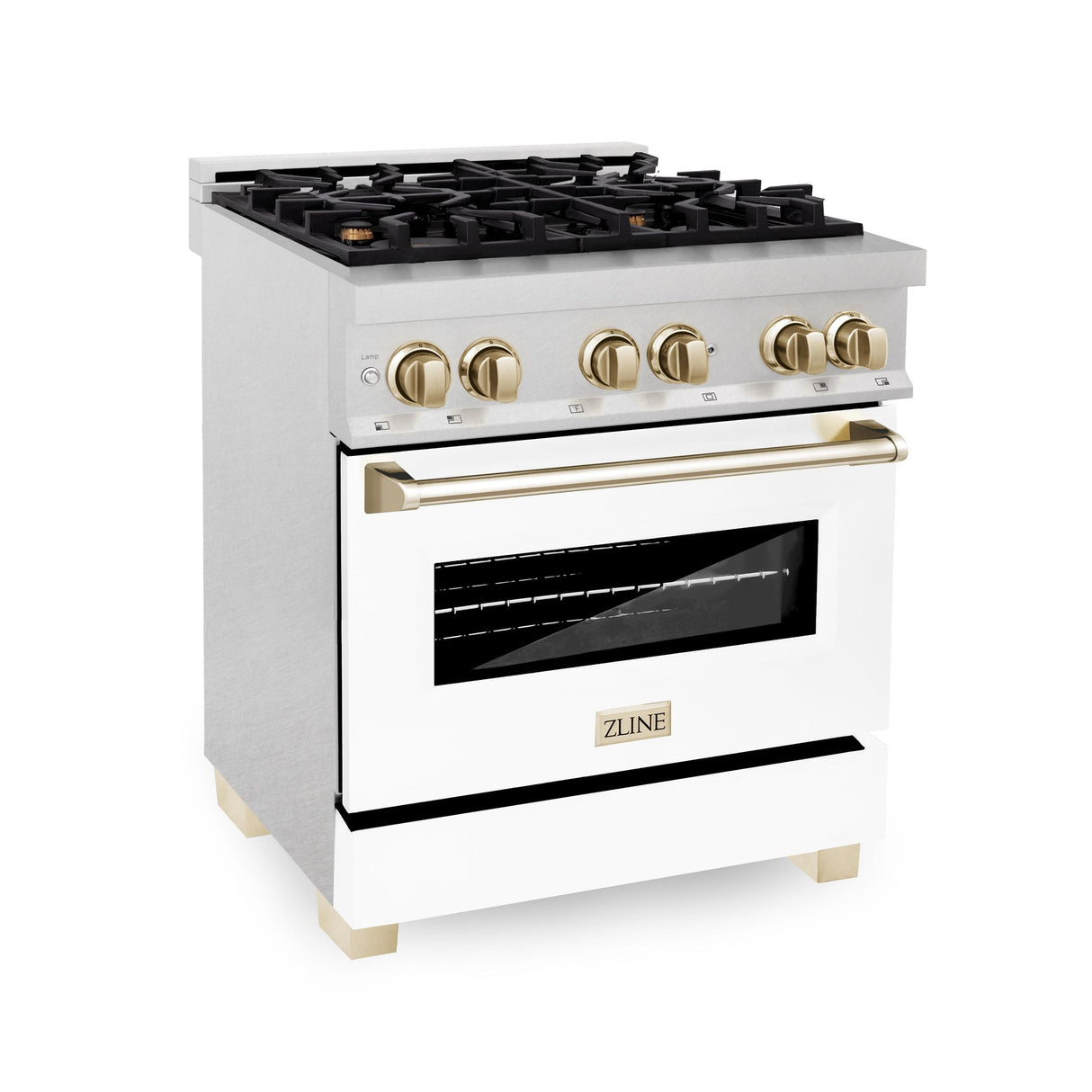 ZLINE Autograph Edition 30" 4.0 cu. ft. Dual Fuel Range with Gas Stove and Electric Oven in DuraSnow Stainless Steel with White Matte Door and Accents (RASZ-WM-30) [Color: Gold] - (RASZWM30G)