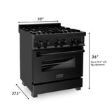 ZLINE 30 in. 4.0 cu. ft. Dual Fuel Range with Gas Stove and Electric Oven in Black Stainless Steel (RAB-BR-30) - (RABBR30)