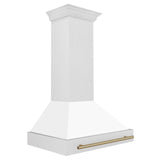 36 in. ZLINE Autograph Edition DuraSnow Stainless Steel Range Hood with White Matte Shell and Accented Handle (8654SNZ-WM36) [Color: Champagne Bronze] - (8654SNZWM36CB)