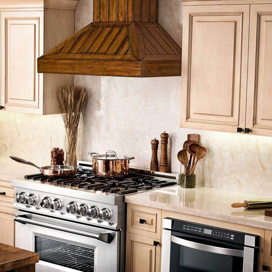 ZLINE Wooden Wall Mount Range Hood In Rustic Light Finish - Includes Motor (KPLL) - (KPLL36)