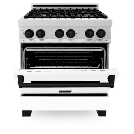 ZLINE Autograph Edition 30" 4.0 cu. ft. Dual Fuel Range with Gas Stove and Electric Oven in DuraSnow Stainless Steel with White Matte Door and Accents (RASZ-WM-30) [Color: Matte Black] - (RASZWM30MB)