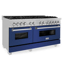 ZLINE 60 in. 7.4 cu. ft. Dual Fuel Range with Gas Stove and Electric Oven in DuraSnow Stainless Steel and Colored Door Options (RAS-60) [Color: DuraSnow Stainless Steel with Blue Matte Door] - (RASBM60)