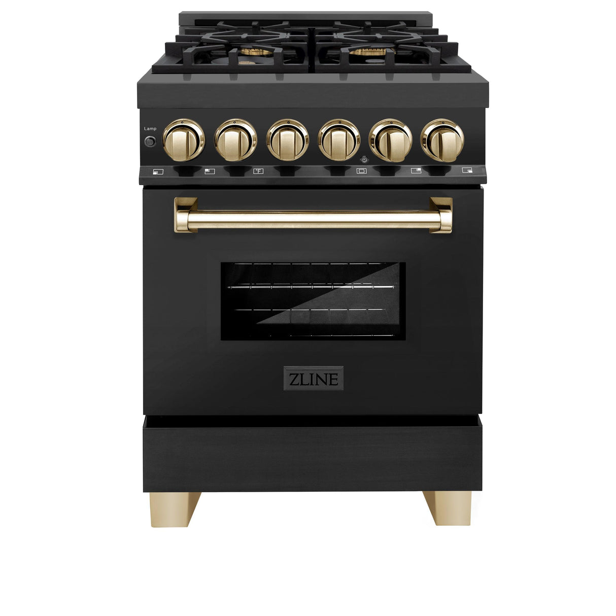 ZLINE Autograph Edition 24" 2.8 cu. ft. Dual Fuel Range with Gas Stove and Electric Oven in Black Stainless Steel with Polished Gold Accents (RABZ-24) [Color: Champagne Bronze Accents] - (RABZ24CB)