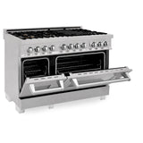 ZLINE 48 in. DuraSnow Stainless Steel 6.0 cu.ft. 7 Gas Burner/Electric Oven Range with Color Door Options (RAS-SN-48) [Color: DuraSnow Stainless Steel with Brass Burners] - (RASSNBR48)