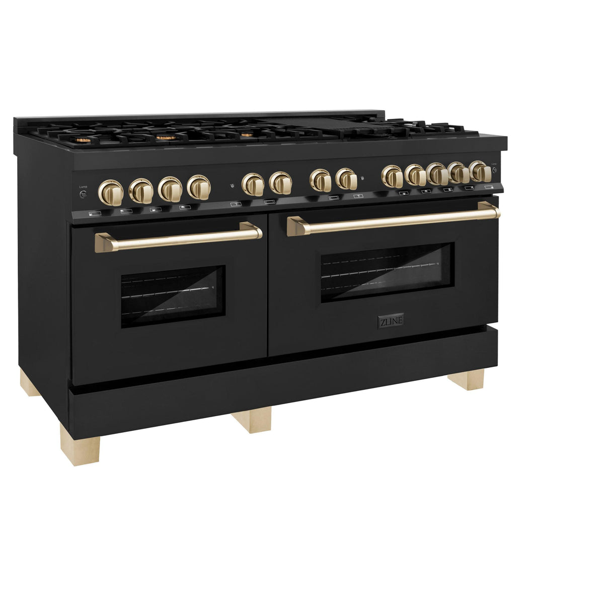 ZLINE Autograph Edition 60" 7.4 cu. ft. Dual Fuel Range with Gas Stove and Electric Oven in Black Stainless Steel with Accents (RABZ-60) [Color: Champagne Bronze] - (RABZ60CB)