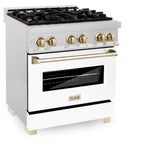 ZLINE Autograph Edition 30" 4.0 cu. ft. Dual Fuel Range with Gas Stove and Electric Oven in DuraSnow Stainless Steel with White Matte Door and Accents (RASZ-WM-30) [Color: Gold] - (RASZWM30G)