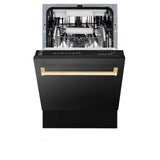 ZLINE Autograph Edition 18' Compact 3rd Rack Top Control Dishwasher in Black Stainless Steel with Accent Handle, 51dBa (DWVZ-BS-18) [Color: Gold] - (DWVZBS18G)