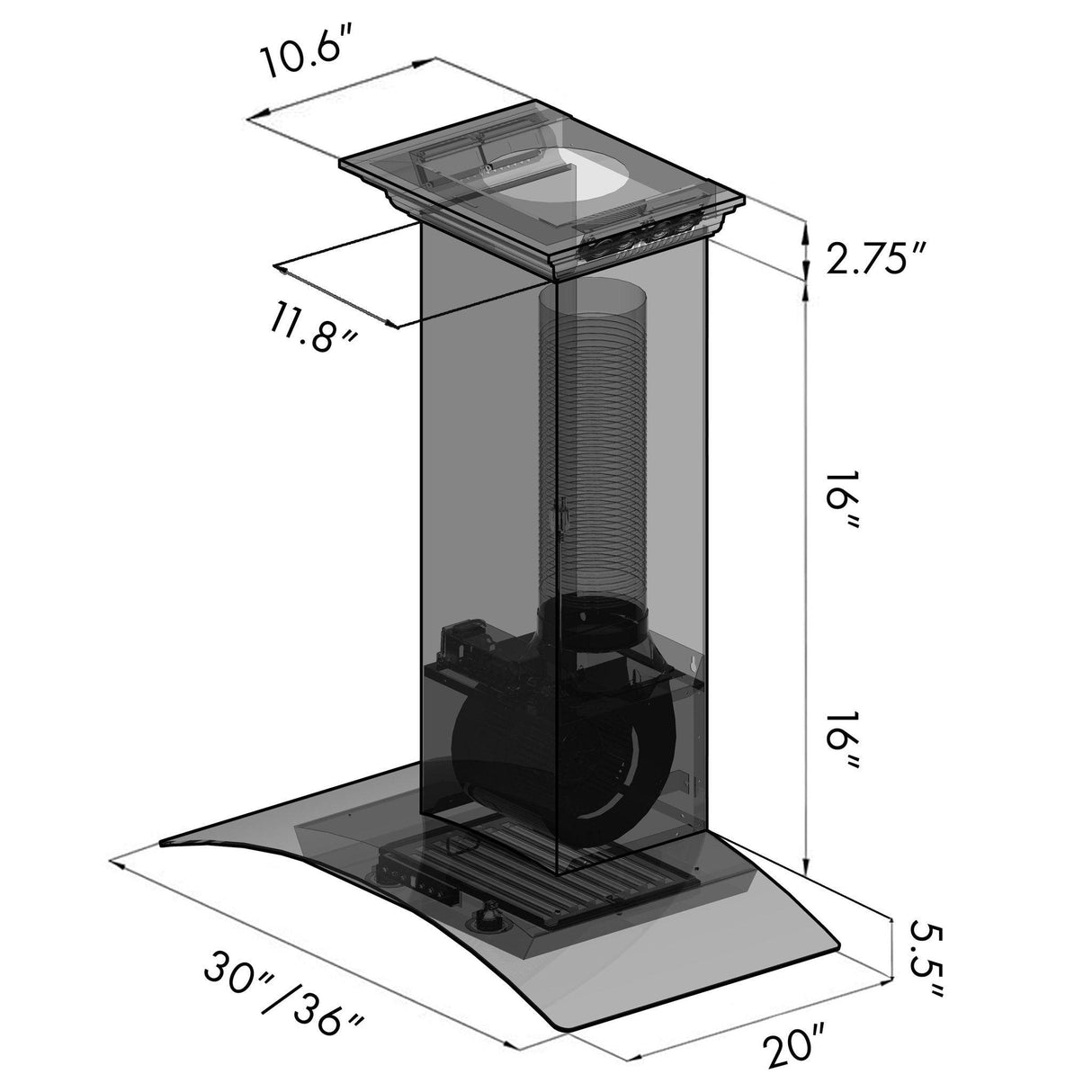 ZLINE Wall Mount Range Hood in Stainless Steel with Built-in ZLINE CrownSound Bluetooth Speakers (KZCRN-BT) - (KZCRNBT36)