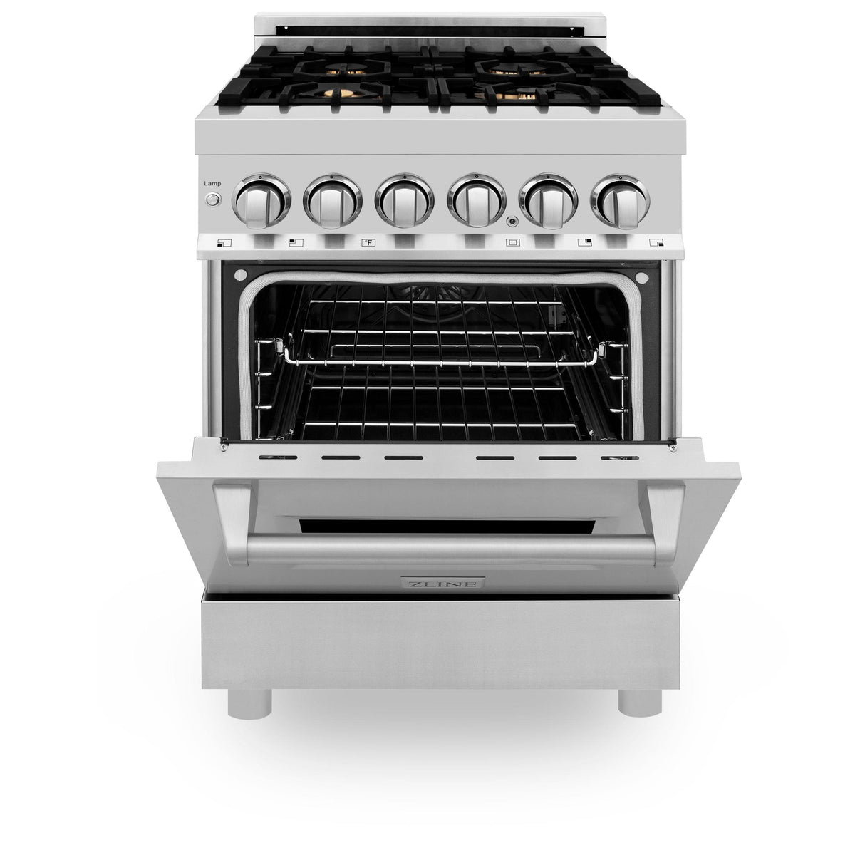 ZLINE 24 in. Professional Dual Fuel Range with Color Door Options (RA24) [Color: Stainless Steel with Brass Burners] - (RABR24)