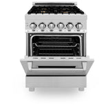 ZLINE 24 in. Professional Dual Fuel Range with Color Door Options (RA24) [Color: Stainless Steel with Brass Burners] - (RABR24)