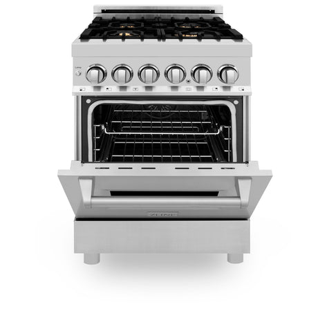 ZLINE 24 in. Professional Dual Fuel Range with Color Door Options (RA24) [Color: Stainless Steel with Brass Burners] - (RABR24)