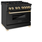 ZLINE Autograph Edition 36" 4.6 cu. ft. Dual Fuel Range with Gas Stove and Electric Oven in Black Stainless Steel with Accents (RABZ-36) [Color: Gold] - (RABZ36G)