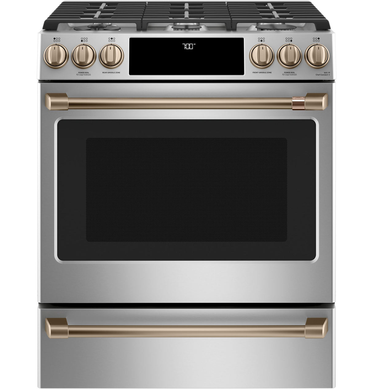 Caf(eback)(TM) 30" Smart Slide-In, Front-Control, Gas Range with Convection Oven - (CGS700P2MS1)