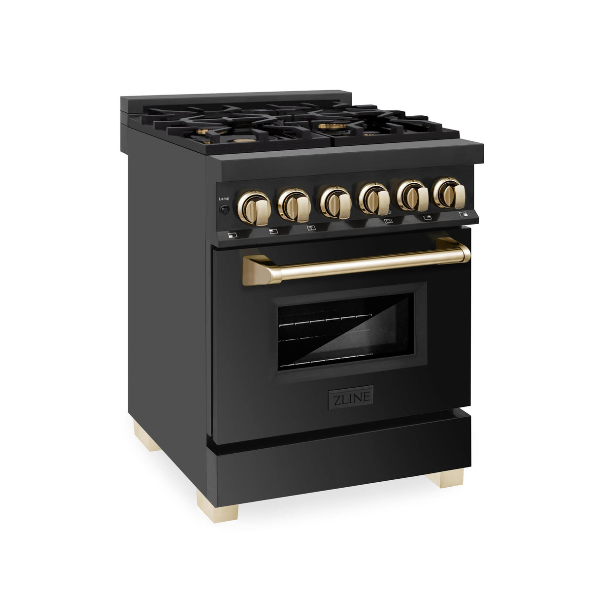 ZLINE Autograph Edition 24" 2.8 cu. ft. Dual Fuel Range with Gas Stove and Electric Oven in Black Stainless Steel with Polished Gold Accents (RABZ-24) [Color: Champagne Bronze Accents] - (RABZ24CB)