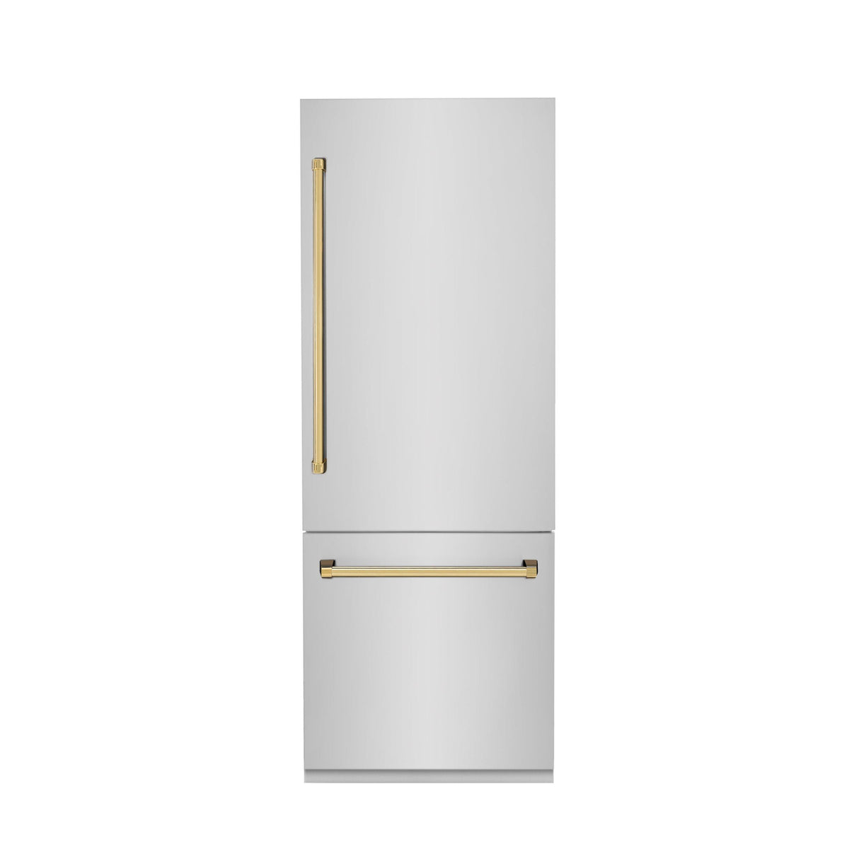 Products ZLINE 30? Autograph Edition 16.1 cu. ft. Built-in 2-Door Bottom Freezer Refrigerator with Internal Water and Ice Dispenser in Stainless Steel with Polished Gold Accents (RBIVZ-304-30-G) - (RBIVZ30430G)