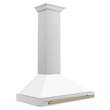 ZLINE 36 in. Autograph Edition Convertible Stainless Steel Range Hood with White Matte Shell (KB4STZ-WM36) [Color: Champagne Bronze Accents] - (KB4STZWM36CB)