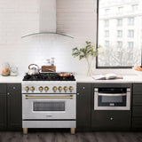 ZLINE Autograph Edition 36 in. 4.6 cu. ft. Dual Fuel Range with Gas Stove and Electric Oven in DuraSnow Stainless Steel with Accents (RASZ-SN-36) [Color: Champagne Bronze] - (RASZSN36CB)