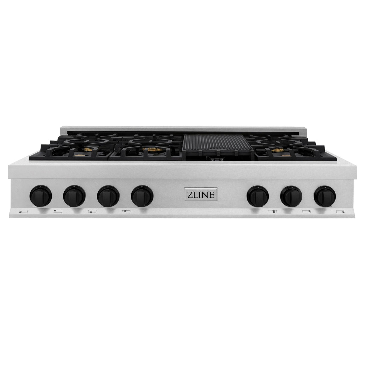 ZLINE Autograph Edition 48" Porcelain Rangetop with 7 Gas Burners in Fingerprint Resistant Stainless Steel and Matte Black Accents (RTSZ-48-MB) - (RTSZ48MB)