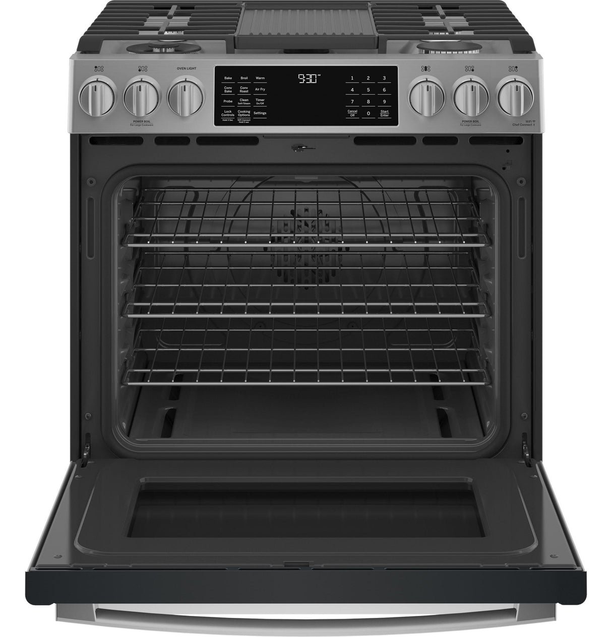 GE Profile(TM) 30" Smart Slide-In Front-Control Gas Fingerprint Resistant Range with No Preheat Air Fry - (PGS930YPFS)