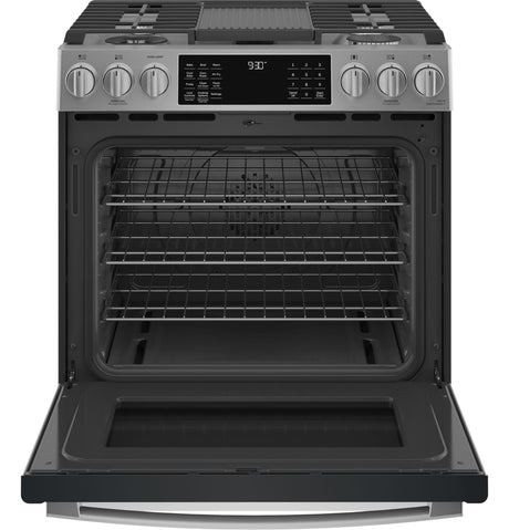 GE Profile(TM) 30" Smart Slide-In Front-Control Gas Fingerprint Resistant Range with No Preheat Air Fry - (PGS930YPFS)