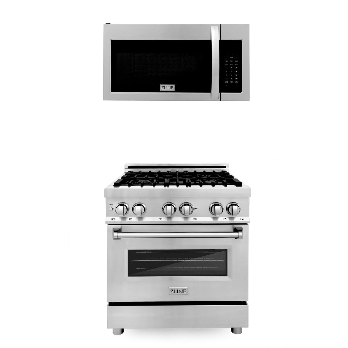 ZLINE 30 in. Kitchen Package with Stainless Steel Dual Fuel Range and Over The Range Microwave with Modern Handle (2KP-RAOTR30) - (2KPRAOTR30)