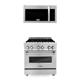 ZLINE 30 in. Kitchen Package with Stainless Steel Dual Fuel Range and Over The Range Microwave with Modern Handle (2KP-RAOTR30) - (2KPRAOTR30)