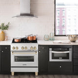 ZLINE Autograph Edition 30" 4.0 cu. ft. Dual Fuel Range with Gas Stove and Electric Oven in DuraSnow Stainless Steel with Accents (RASZ-SN-30) [Color: Gold] - (RASZSN30G)