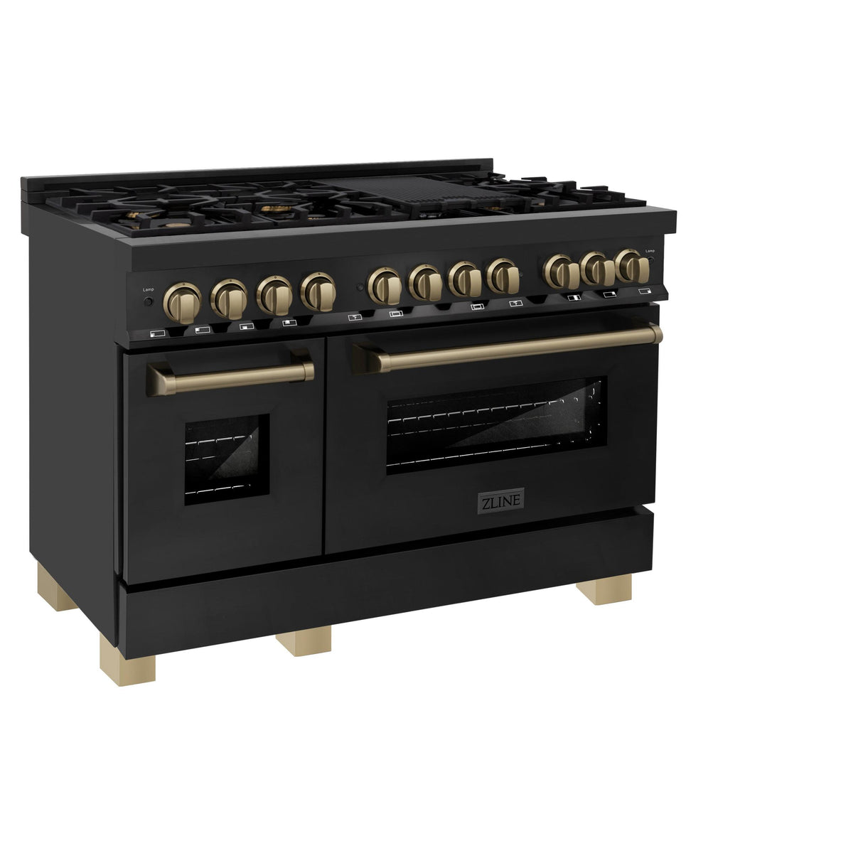 ZLINE Autograph Edition 48" 6.0 cu. ft. Dual Fuel Range with Gas Stove and Electric Oven in Black Stainless Steel with Accents (RABZ-48) [Color: Champagne Bronze] - (RABZ48CB)