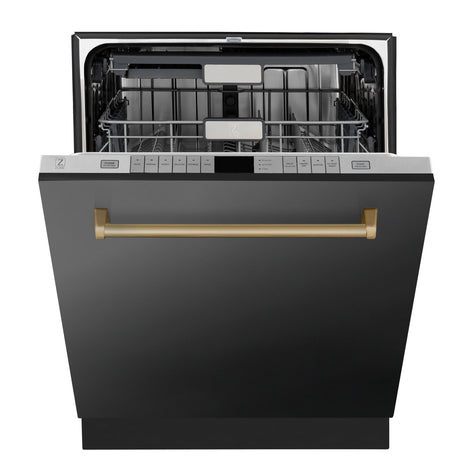 ZLINE Autograph Edition 24" 3rd Rack Top Touch Control Tall Tub Dishwasher in Black Stainless Steel with Accent Handle, 45dBa (DWMTZ-BS-24) [Color: Champagne Bronze] - (DWMTZBS24CB)