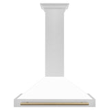 ZLINE 36 in. Autograph Edition Convertible Fingerprint Resistant DuraSnow' Stainless Steel Range Hood with White Matte Shell and Champagne Bronze Handle (KB4SNZ-WM36-CB) [Color: Champagne Bronze Accents] - (KB4SNZWM36CB)