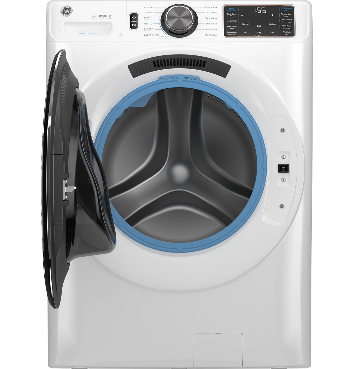 GE(R) ENERGY STAR(R) 5.0 cu. ft. Capacity Smart Front Load Steam Washer with SmartDispense(TM) UltraFresh Vent System with OdorBlock(TM) and Sanitize + Allergen - (GFW655SSVWW)