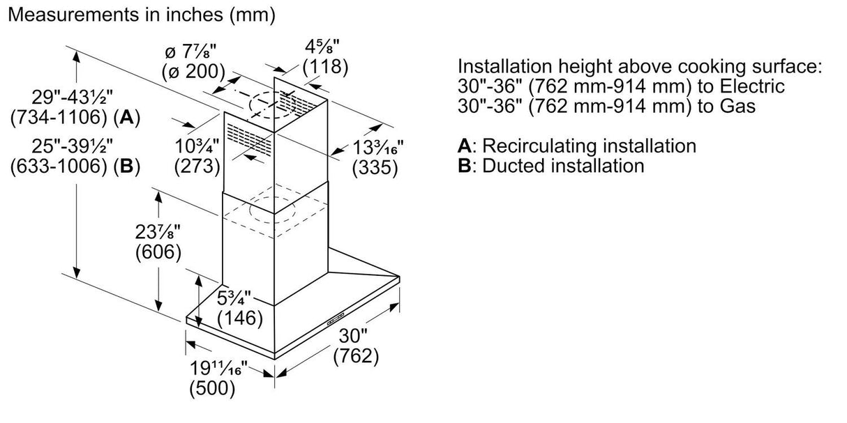 500 Series Wall Hood 30" Stainless Steel - (HCP50652UC)