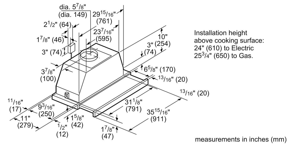 500 Series, 36" Pull-out Hood S/S - (HUI56551UC)