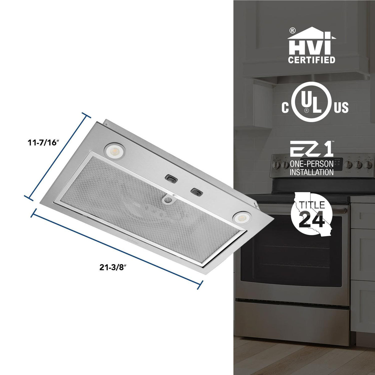 Broan(R) 21-Inch Custom Range Hood Power Pack Insert w/ Easy Install System, 300 Max Blower CFM, Stainless Steel - (PM300SS)