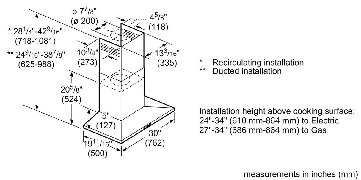 300 Series Wall Hood 30" Stainless Steel - (HCP30E52UC)