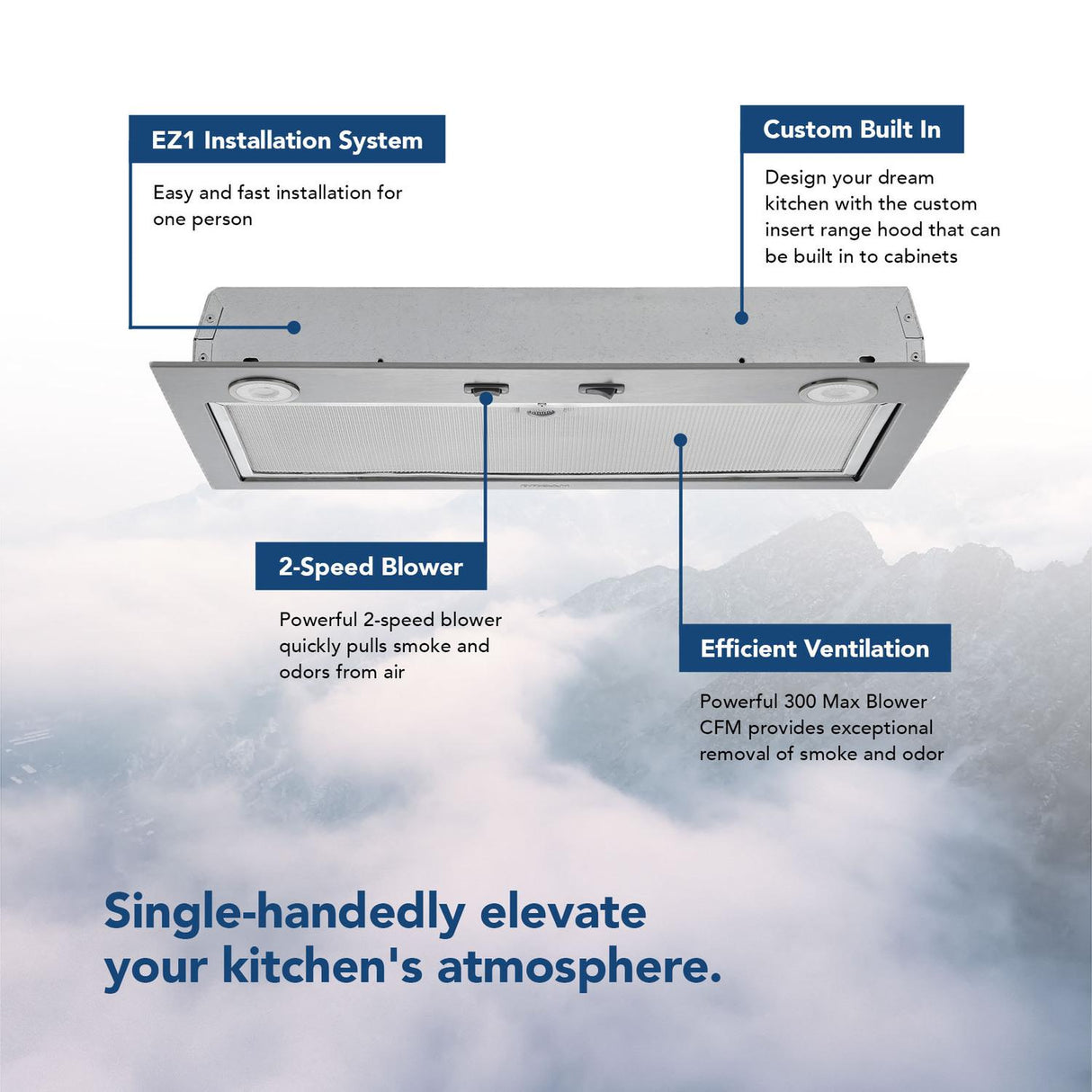 Broan(R) 21-Inch Custom Range Hood Power Pack Insert w/ Easy Install System, 300 Max Blower CFM, Stainless Steel - (PM300SS)