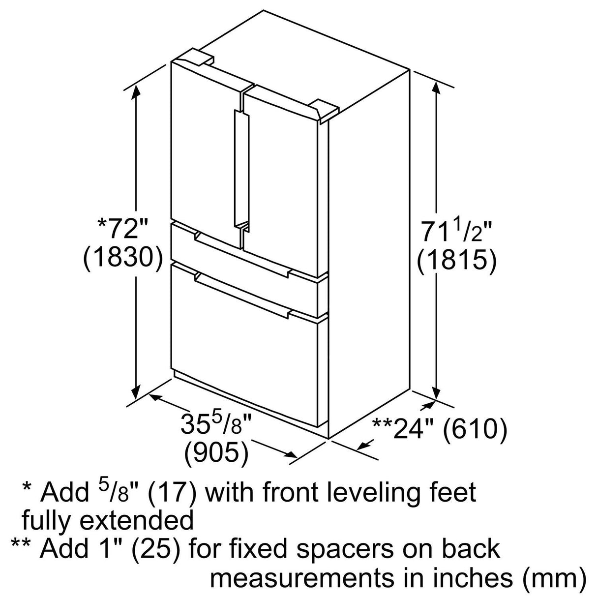 800 Series French Door Bottom Mount Refrigerator 36" Stainless steel (with anti-fingerprint) - (B36CL80ENS)