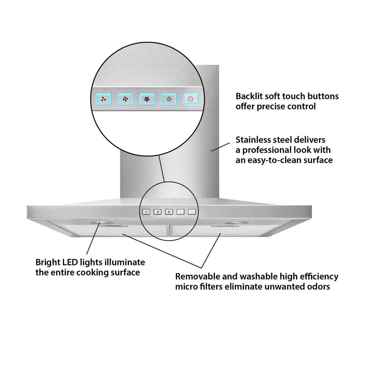 Broan(R) 30-Inch Convertible Wall-Mount Low Profile Pyramidal Chimney Range Hood, 450 Max CFM, Stainless Steel - (BWS1304SS)