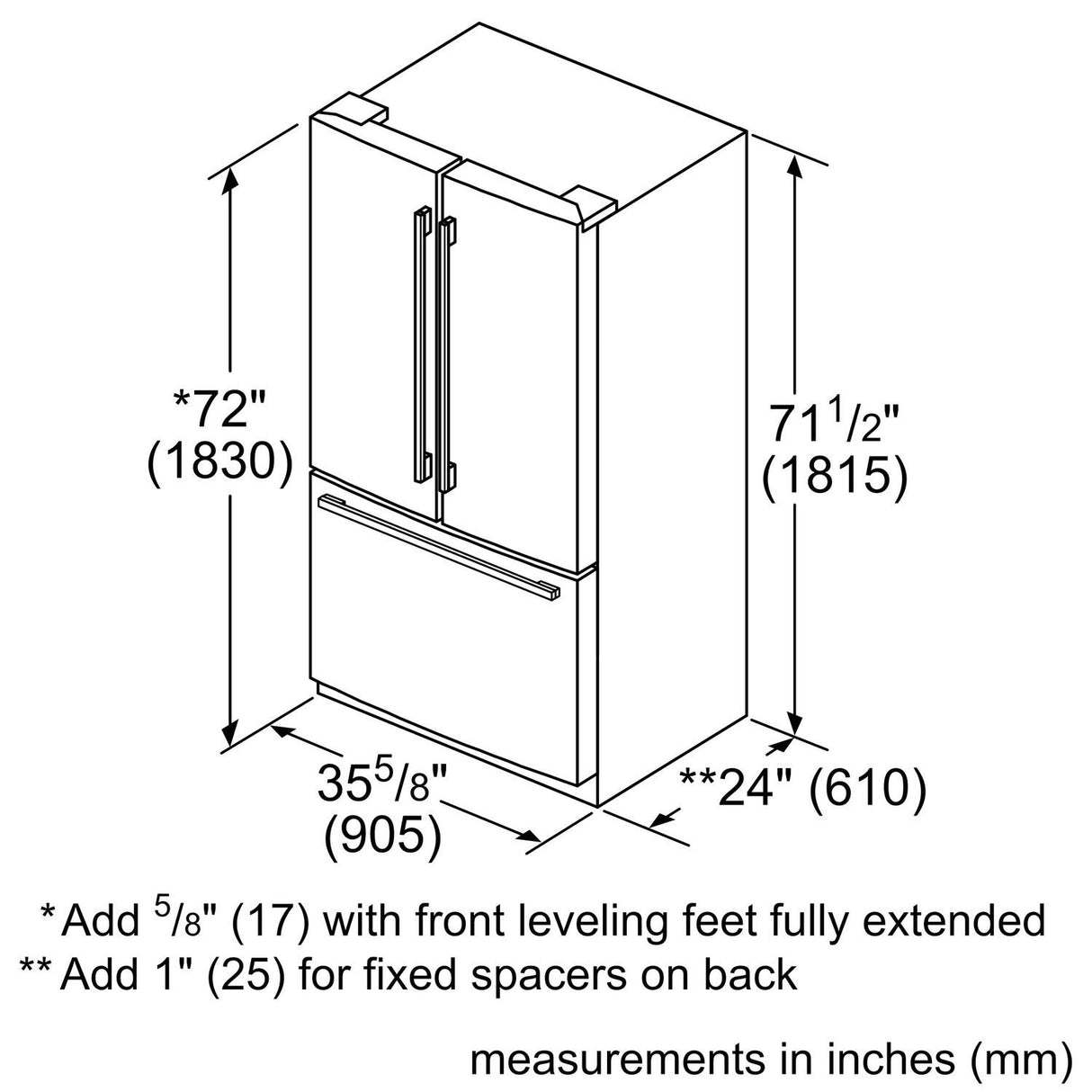 800 Series French Door Bottom Mount Refrigerator 36" Stainless steel (with anti-fingerprint) - (B36CT80SNS)