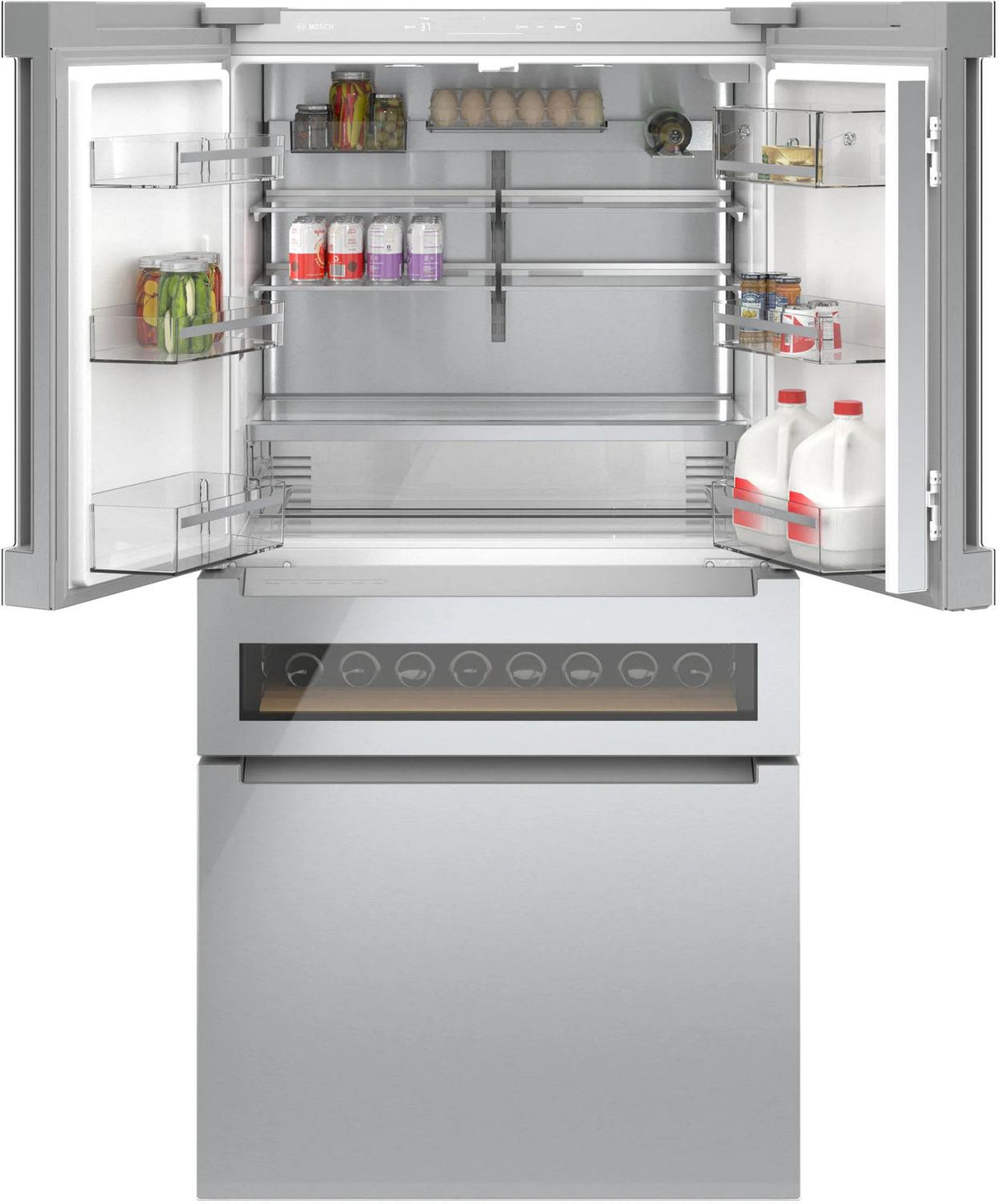 800 Series French Door Bottom Mount Refrigerator, Glass door 36" Stainless Steel - (B36CL81ENG)