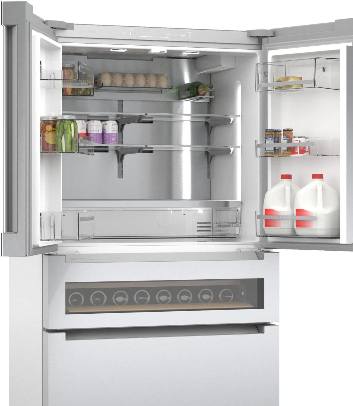 800 Series French Door Bottom Mount Refrigerator, Glass door 36" Stainless Steel - (B36CL81ENG)