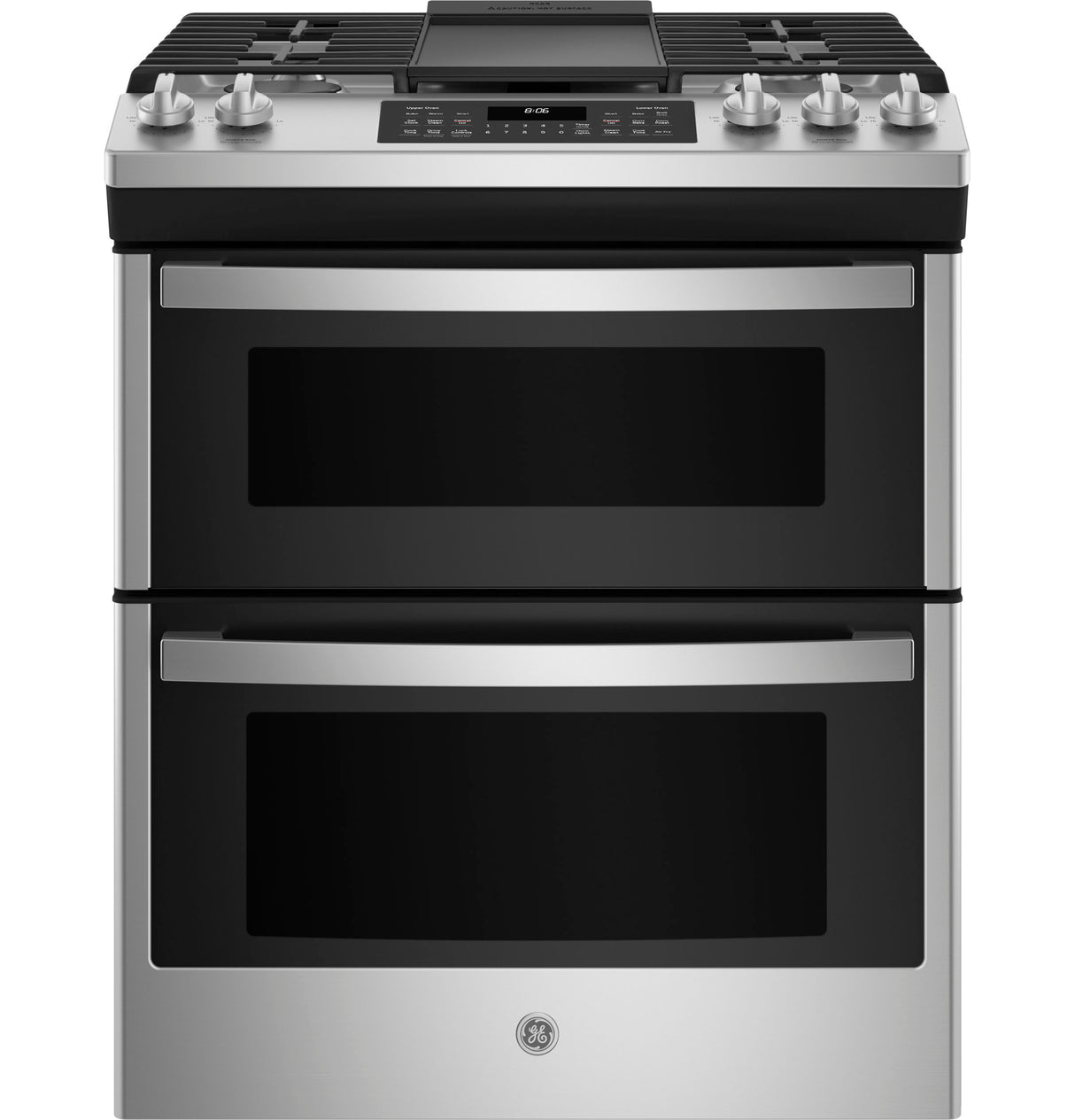 GE(R) 30" Slide-In Front Control Gas Double Oven Range - (JGSS86SPSS)