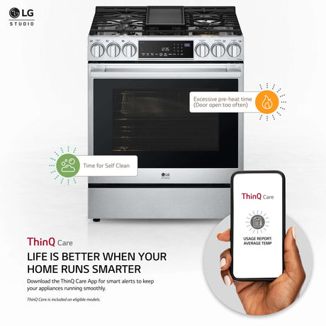 LG STUDIO 6.3 cu. ft. Smart wi-fi Dual Fuel Slide-in Range with ProBake Convection(R) and EasyClean(R) - (LSDS6338F)