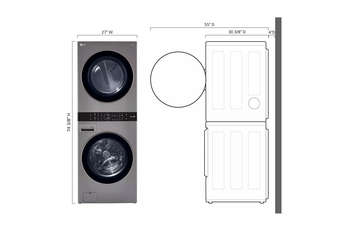 Single Unit Front Load LG WashTower(TM) with Center Control(TM) 4.5 cu. ft. Washer and 7.4 cu. ft. Electric Dryer - (WKE100HVA)