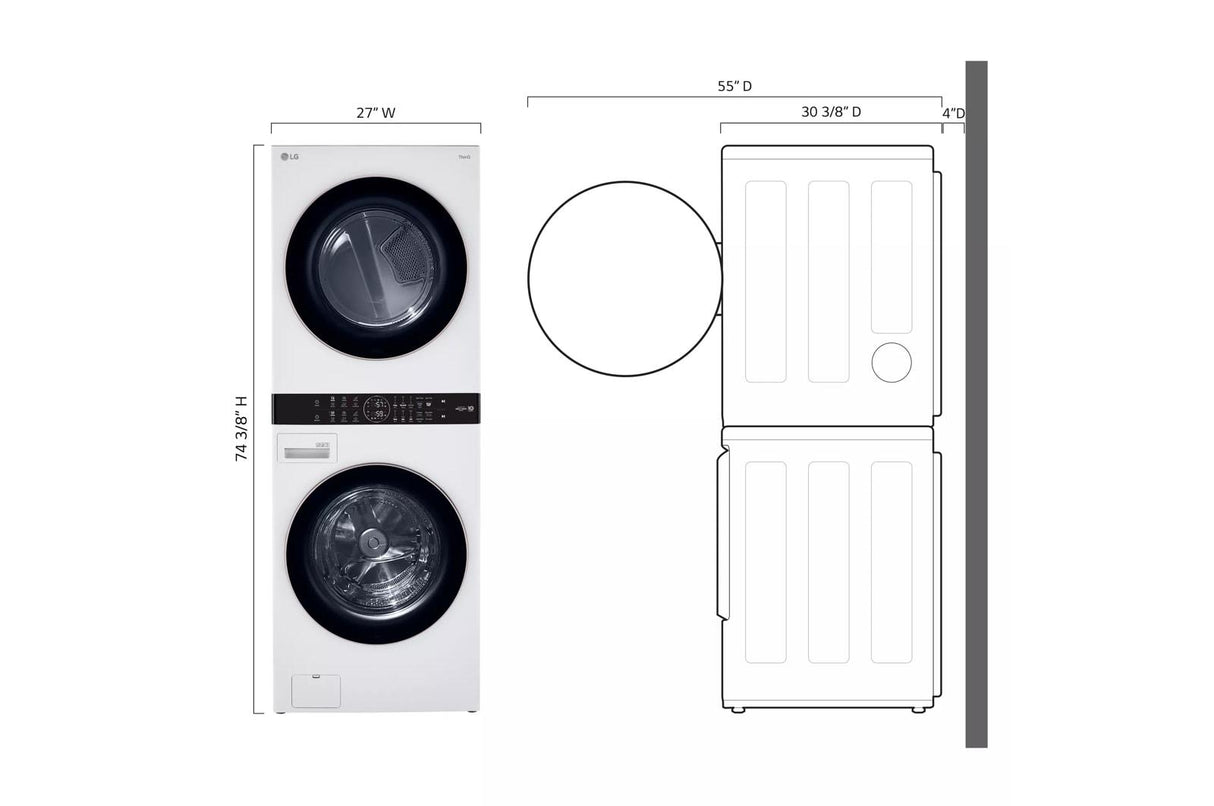 Single Unit Front Load LG WashTower(TM) with Center Control(TM) 4.5 cu. ft. Washer and 7.4 cu. ft. Electric Dryer - (WKE100HWA)