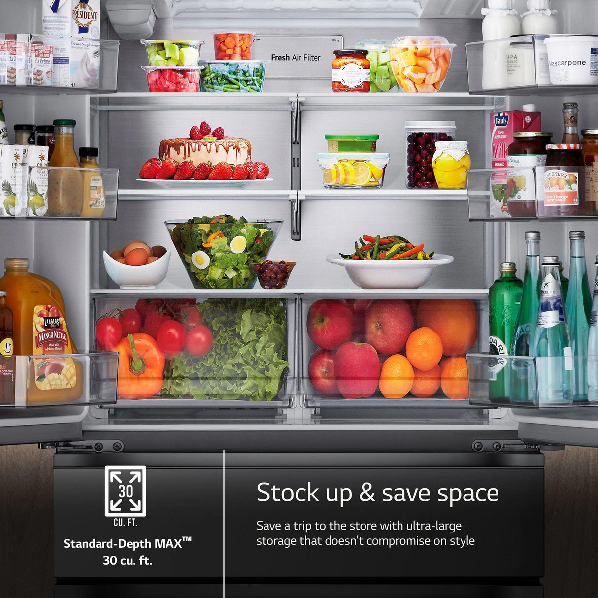 30 cu. ft. Smart Standard-Depth MAX(TM) 4-Door French Door Refrigerator with Full-Convert Drawer(TM) - (LF30S8210S)